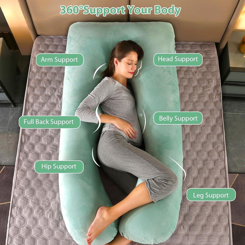 Amagoing 55 inches Pregnancy Pillows for Sleeping, U Shaped Maternity Full Body Pillow for Pregnant Women with Hip, Leg, Back, Belly Support, Washable Velvet Cover Included (Mint Green) - Image 2